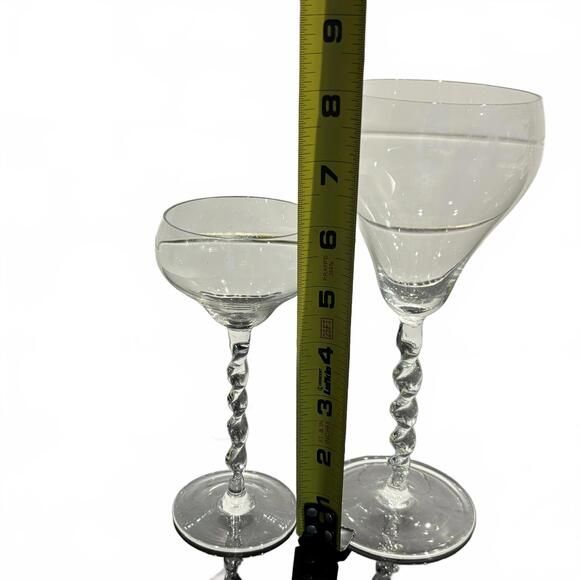 Vintage Handblown Twisted Stem Crystal Wine & Coupe Glasses Bohemia European 6pc - Picture 5 of 7